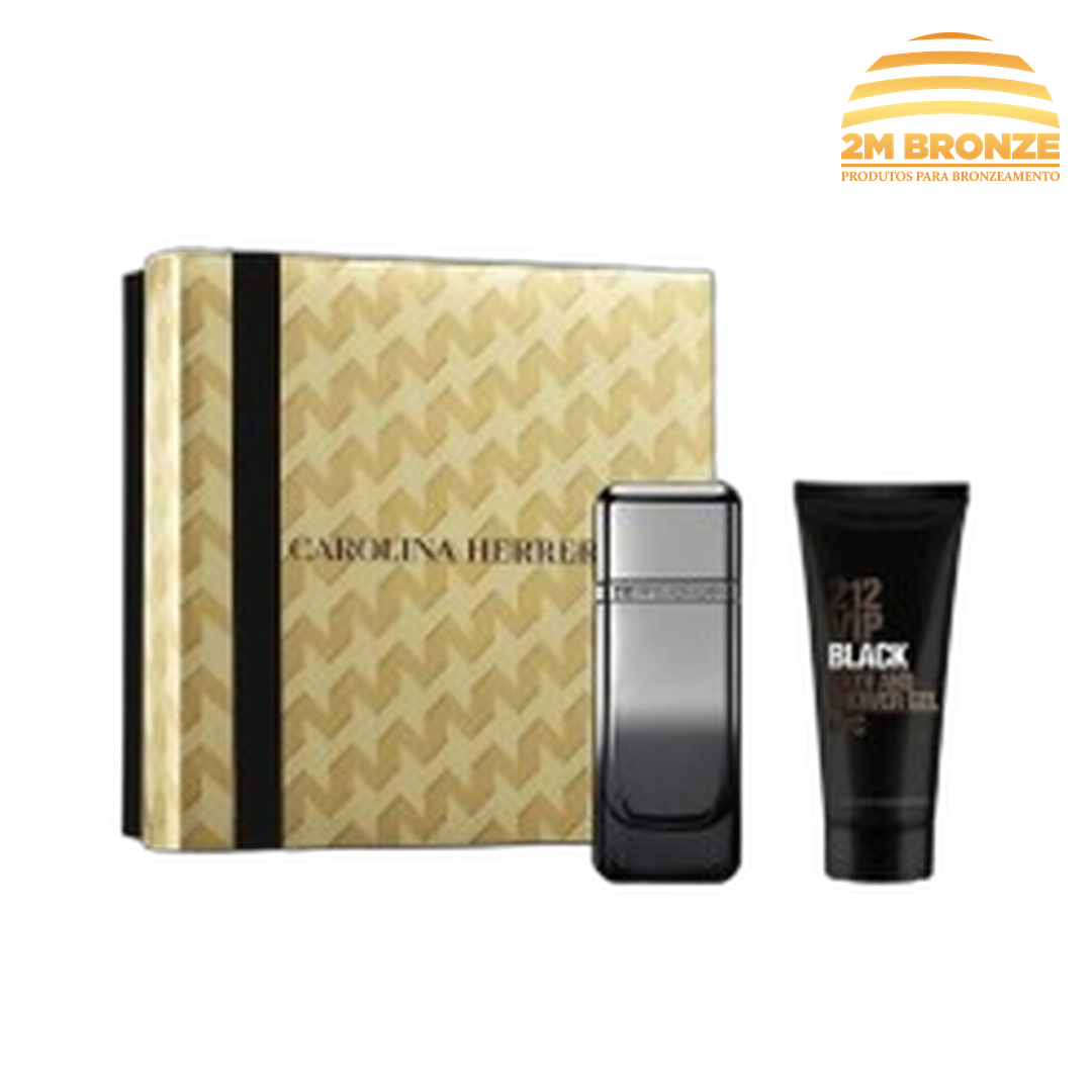Kit Carolina Herrera 212 Vip Black Elixir 100ml + Shower Gel